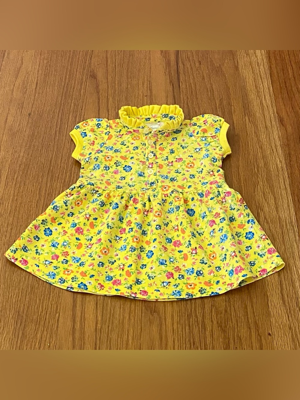Ralph Lauren Yellow Floral Ruffle-Neck Baby Dress